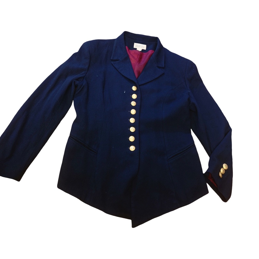 Vintage Yazaman Navy Blue Military Style Blazer Gold Crest Buttons Women Large